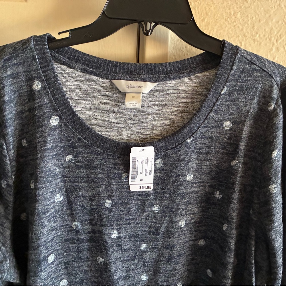 CJ Banks Navy and White Polka Dot Top - Picture 3 of 3